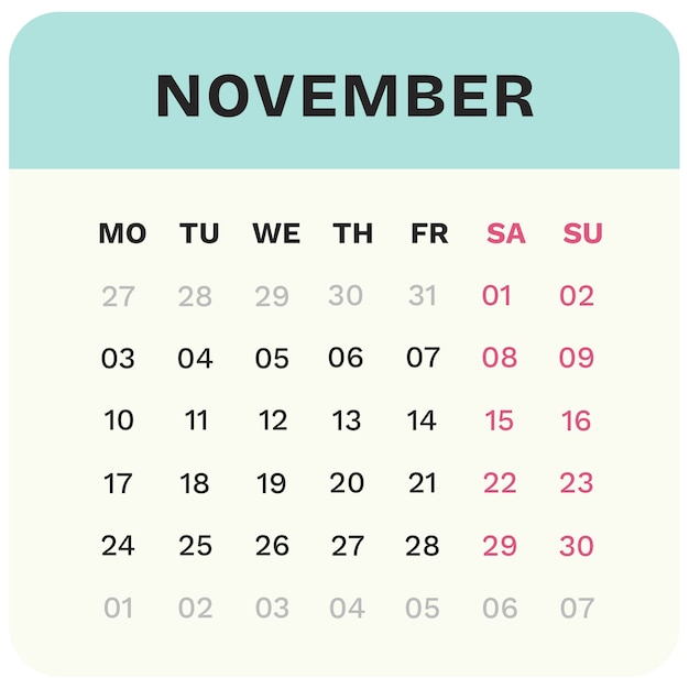 Ilustración del calendario mensual para 2025