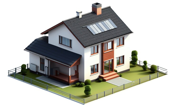 PSD gratuito ilustración de casa y propiedad en 3d