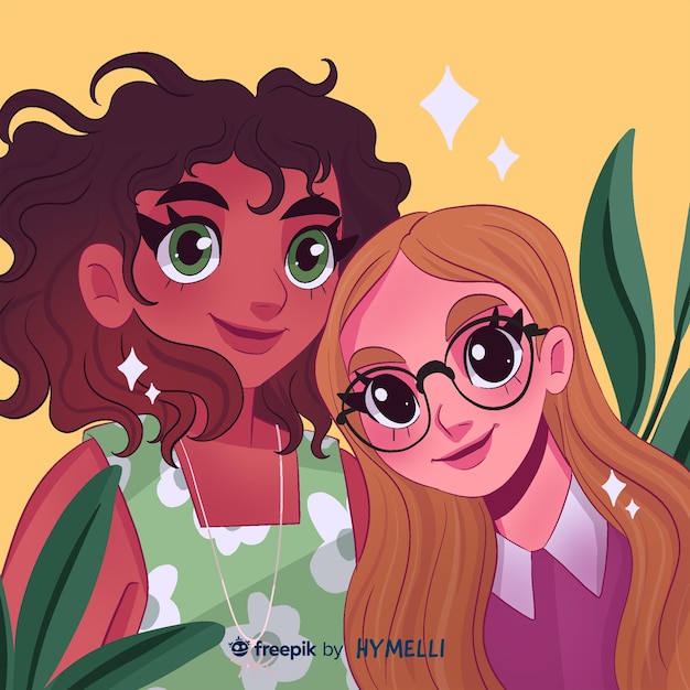 Ilustración de celebración del día de san valentín con pareja de lesbianas