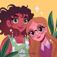 PSD gratuito ilustración de celebración del día de san valentín con pareja de lesbianas