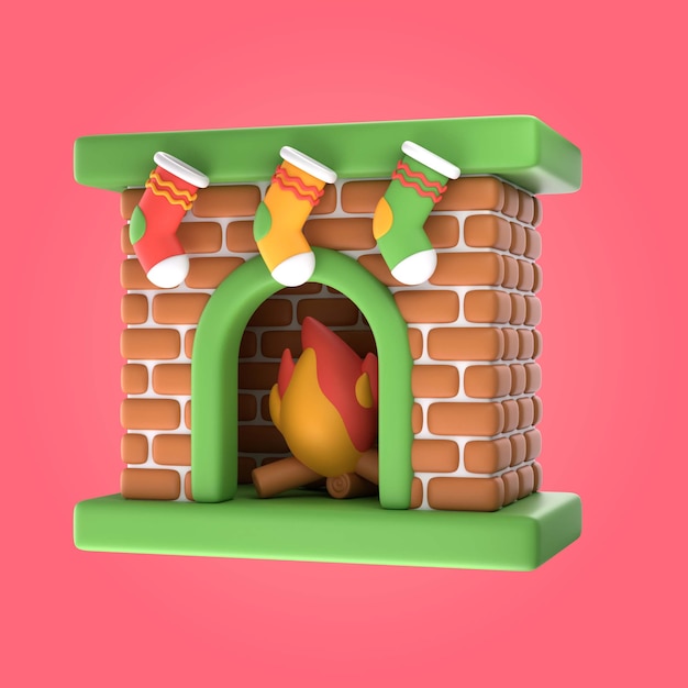 Ilustración de chimenea 3d de Navidad con medias