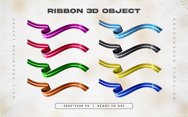Ilustración colorida de un conjunto de cintas 3D