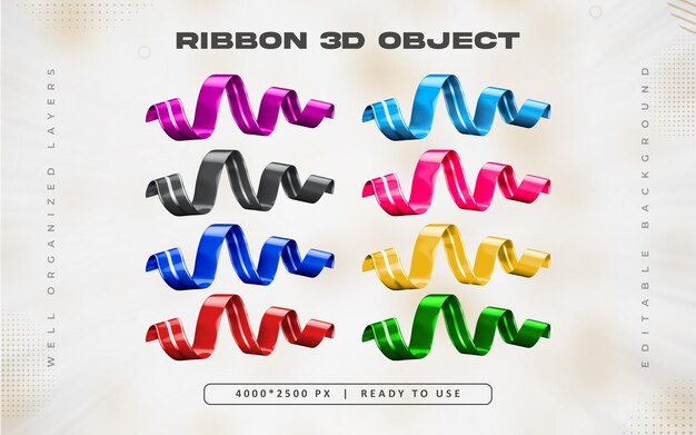 Ilustración colorida de un conjunto de cintas 3D