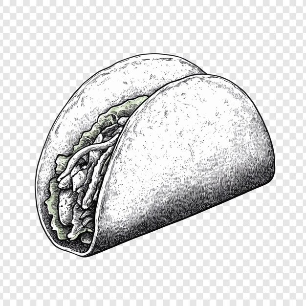 Ilustración de un delicioso taco Un boceto dibujado a mano de un sabroso taco mexicano