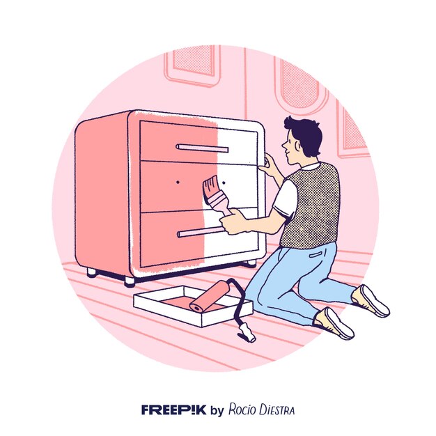 Ilustración de una escena diaria con una persona realizando una actividad