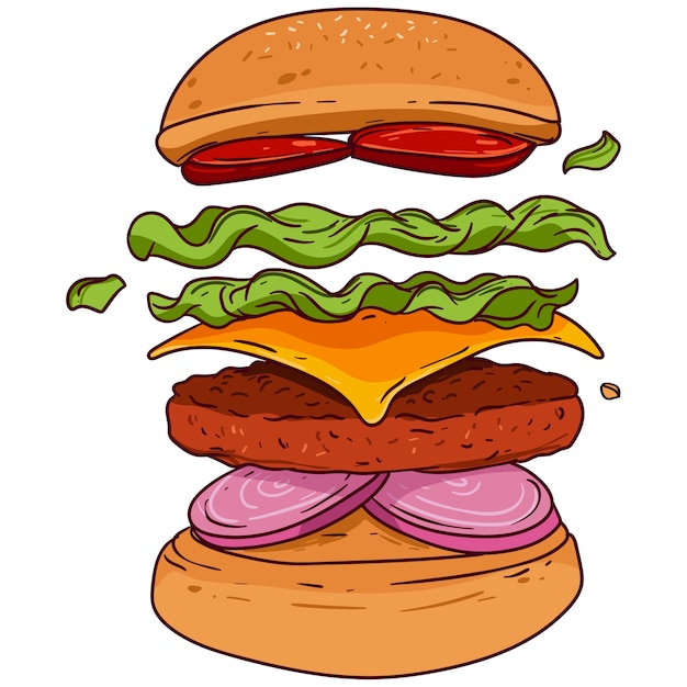 Ilustración de hamburguesa dibujada a mano