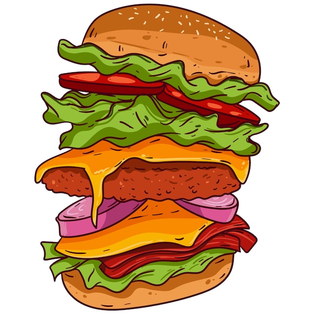 Ilustración de hamburguesa dibujada a mano