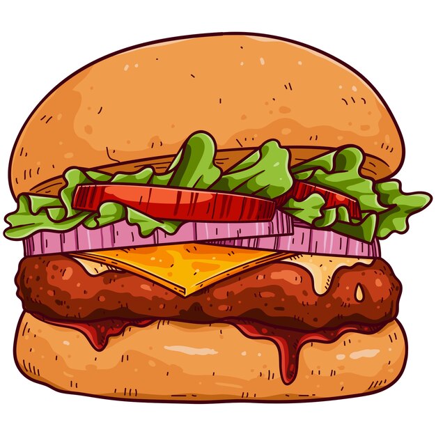 Ilustración de hamburguesa dibujada a mano