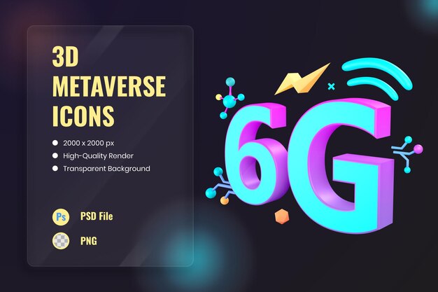 Ilustración de icono 3D Símbolo de señal de tecnología 6G