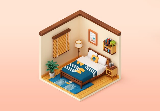 Ilustración isométrica del dormitorio