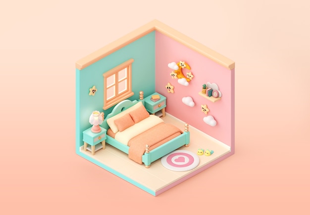 Ilustración isométrica del dormitorio