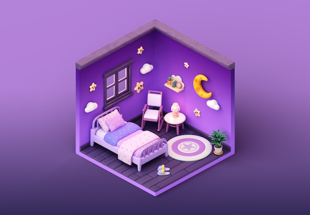 Ilustración isométrica del dormitorio