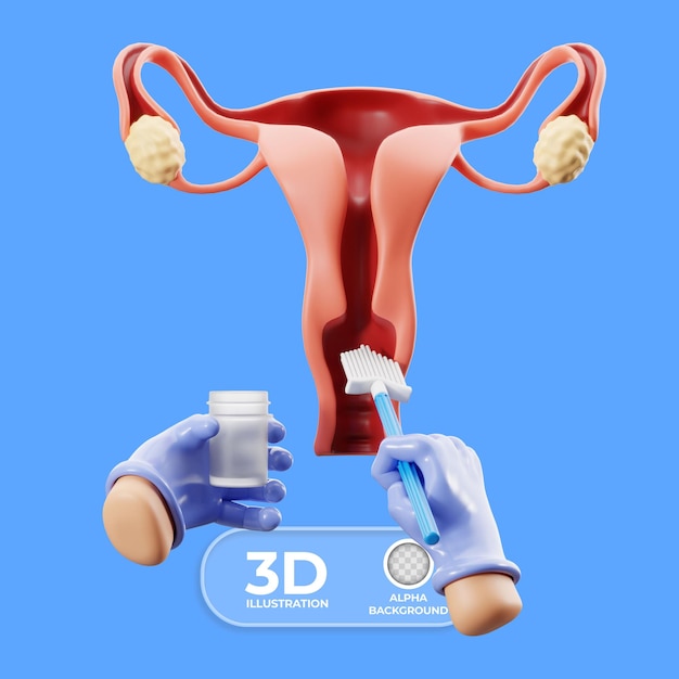 Ilustración médica en 3D de la prueba de Papanicolaou