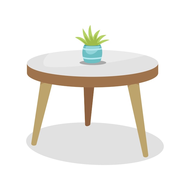 Ilustración de muebles de casa con mesa y planta.