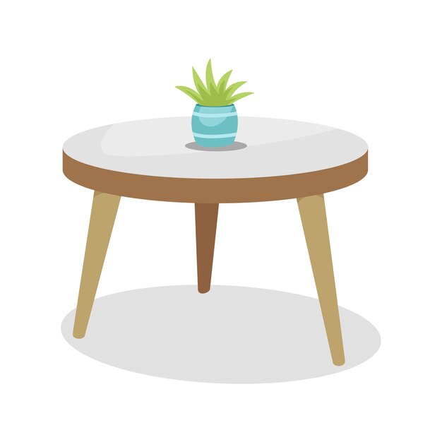Ilustración de muebles de casa con mesa y planta.