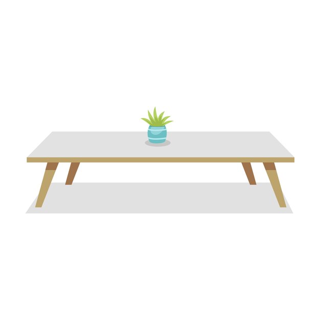 Ilustración de muebles de casa con mesa y planta.