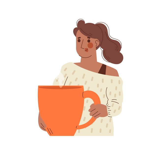Ilustración de un personaje de dibujos animados bebiendo café