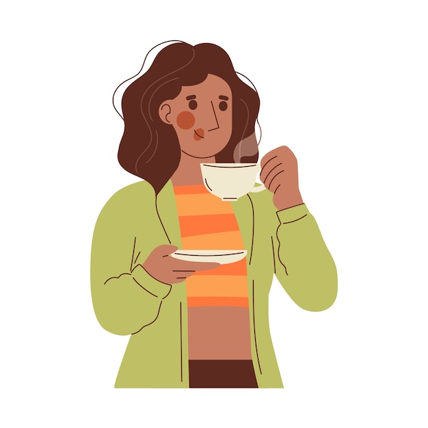 Ilustración de un personaje de dibujos animados bebiendo café