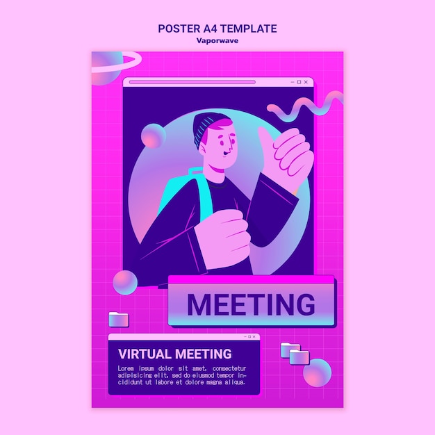 PSD gratuito ilustración de la plantilla de impresión vaporwave