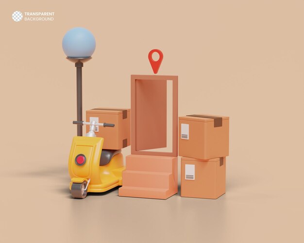 Ilustración de procesamiento 3d de fondo de envío urgente de entrega a domicilio