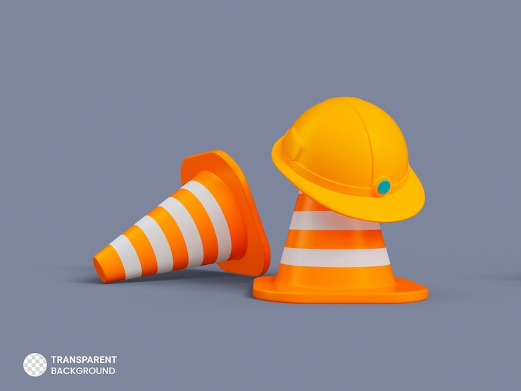 PSD gratuito ilustración de procesamiento 3d de icono de cono de tráfico y casco naranja