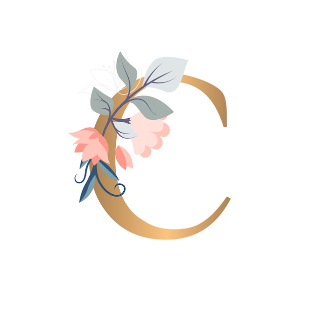 Ilustración realista del alfabeto floral aislada