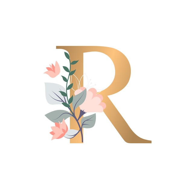 Ilustración realista del alfabeto floral aislada