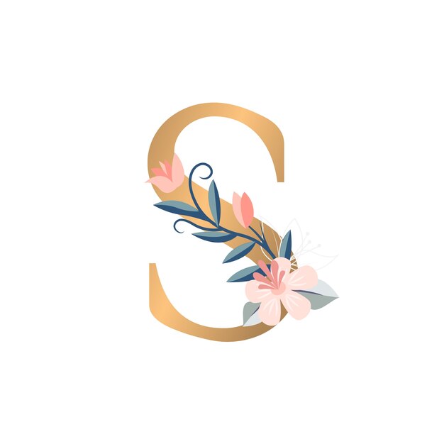 Ilustración realista del alfabeto floral aislada