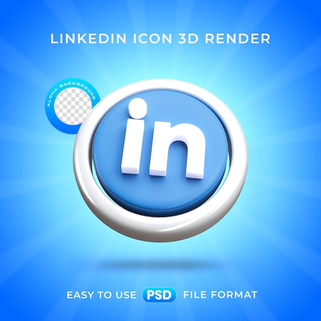 Ilustración de renderización 3D aislada del icono del logotipo de Linkedin