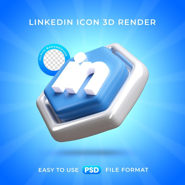 Ilustración de renderización 3D aislada del icono del logotipo de Linkedin