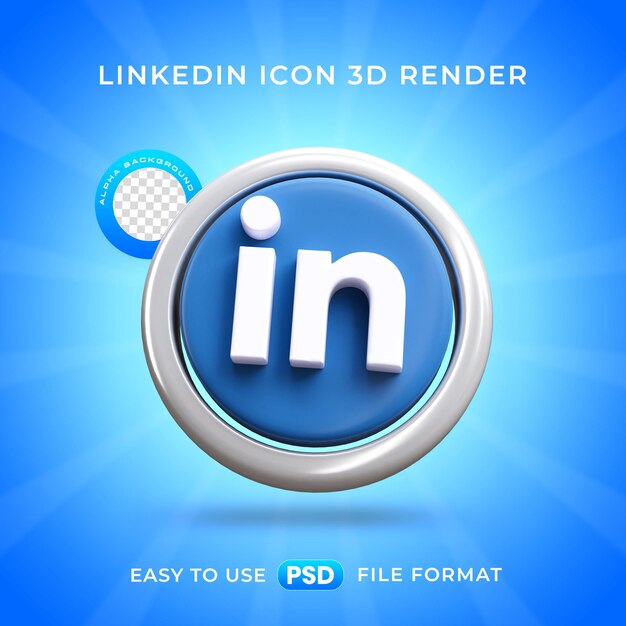 Ilustración de renderización 3D aislada del icono del logotipo de Linkedin