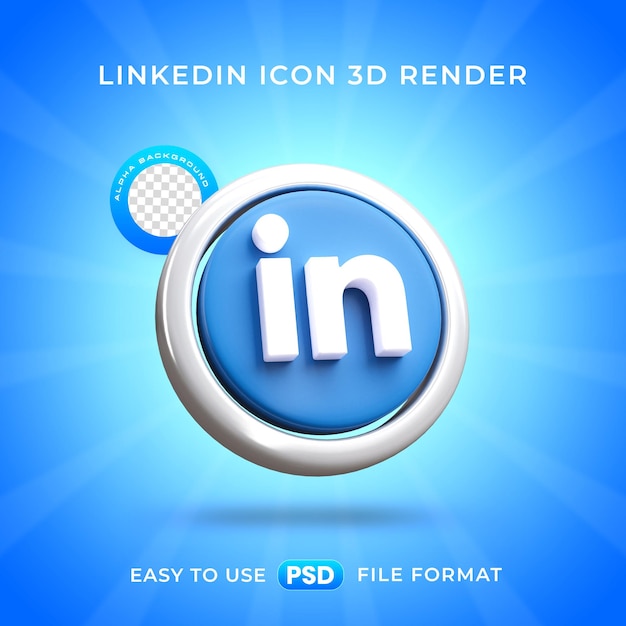 Ilustración de renderización 3D aislada del icono del logotipo de Linkedin