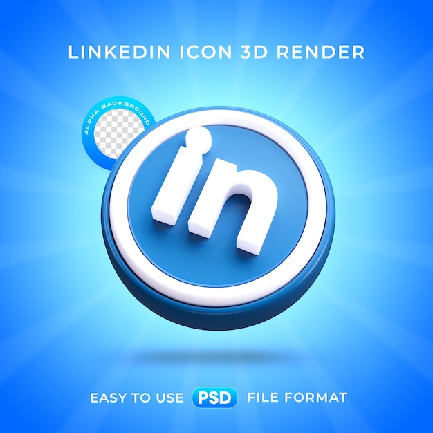 Ilustración de renderización 3D aislada del icono del logotipo de Linkedin