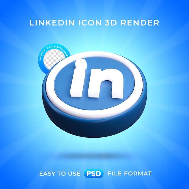 Ilustración de renderización 3D aislada del icono del logotipo de Linkedin