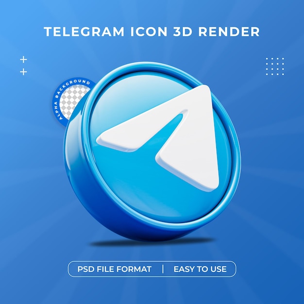 Ilustración de renderización 3d aislada del icono del logotipo de telegram