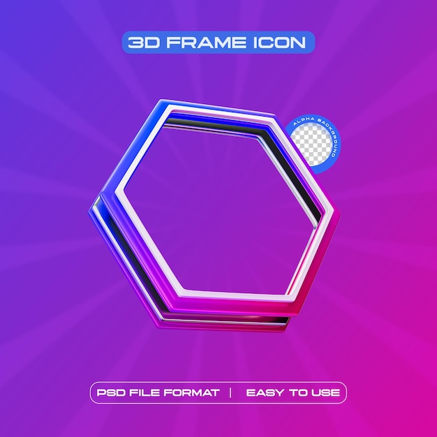 Ilustración de renderización 3D del cuadro de perfil hexagonal de las redes sociales