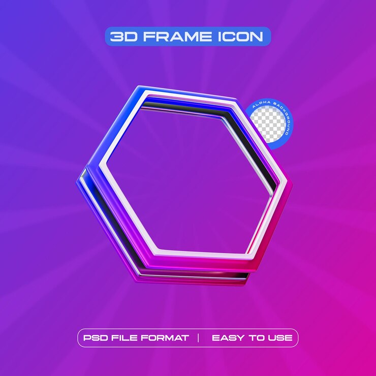 PSD gratuito ilustración de renderización 3d del cuadro de perfil de hexágono de las redes sociales