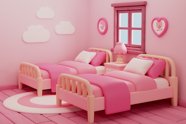 PSD gratuito ilustración de renderización en 3d de la habitación rosa
