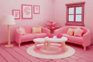 PSD gratuito ilustración de renderización en 3d de la habitación rosa