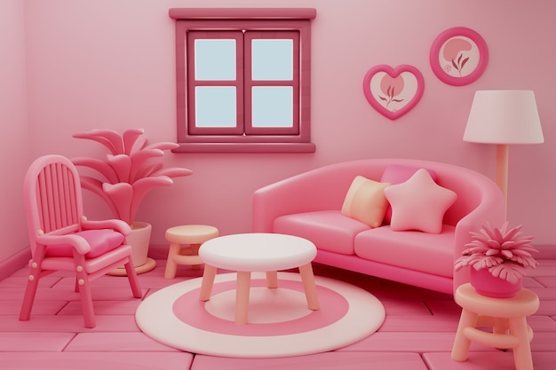 PSD gratuito ilustración de renderización en 3d de la habitación rosa