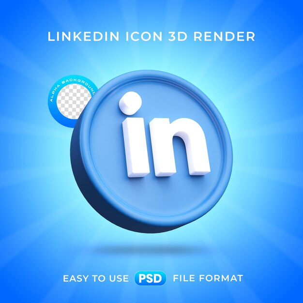 Ilustración de renderizado 3D aislado de un icono con el logo de Linkedin
