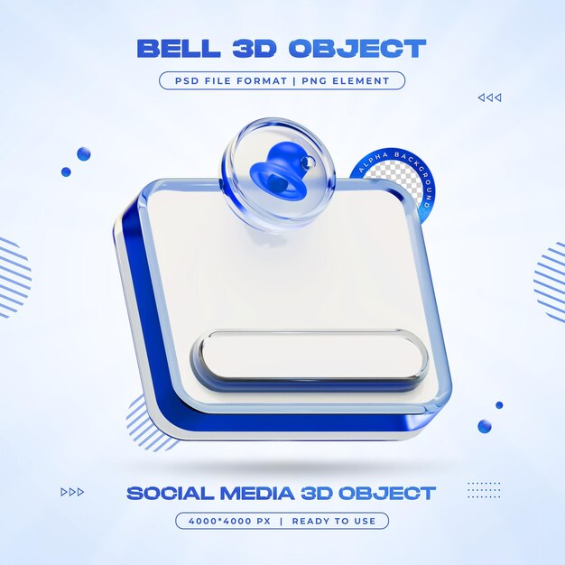 Ilustración de representación 3D aislada de la campana de notificación