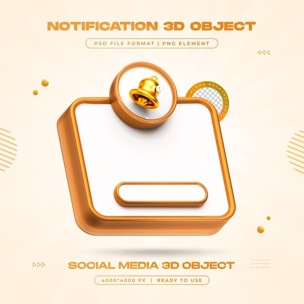 Ilustración de representación 3D aislada de la campana de notificación