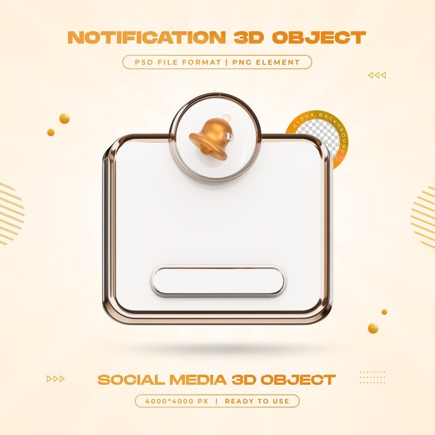 Ilustración de representación 3D aislada de la campana de notificación