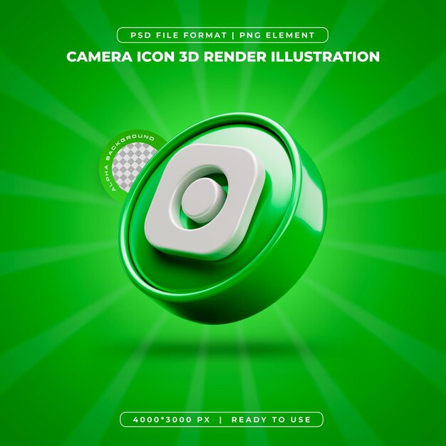 Ilustración de representación 3D aislada del icono de la cámara