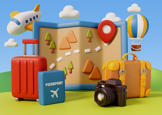 Ilustración de turismo de viajes en 3D