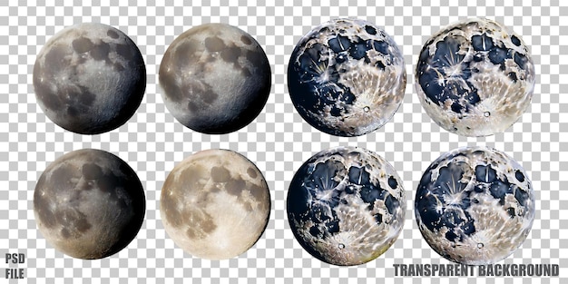 Ilustraciones realistas de la Luna sobre un fondo transparente
