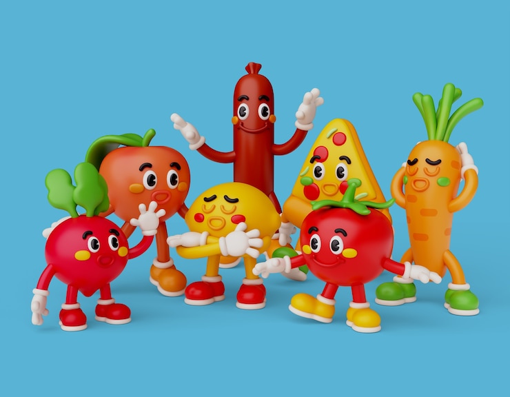 PSD Gratis ilustrasi 3d dengan kehidupan animasi kartun makanan