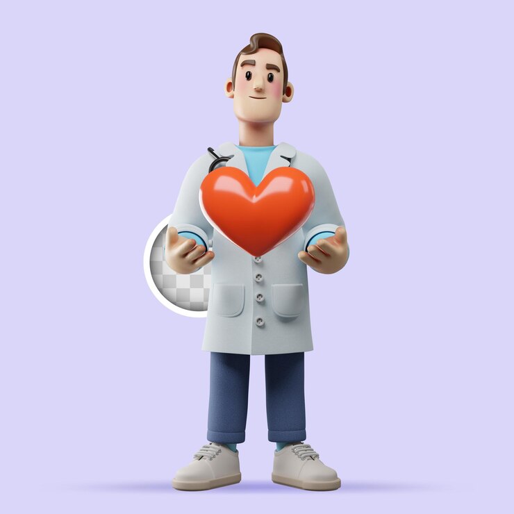 PSD Gratis ilustrasi 3d dokter memegang hati