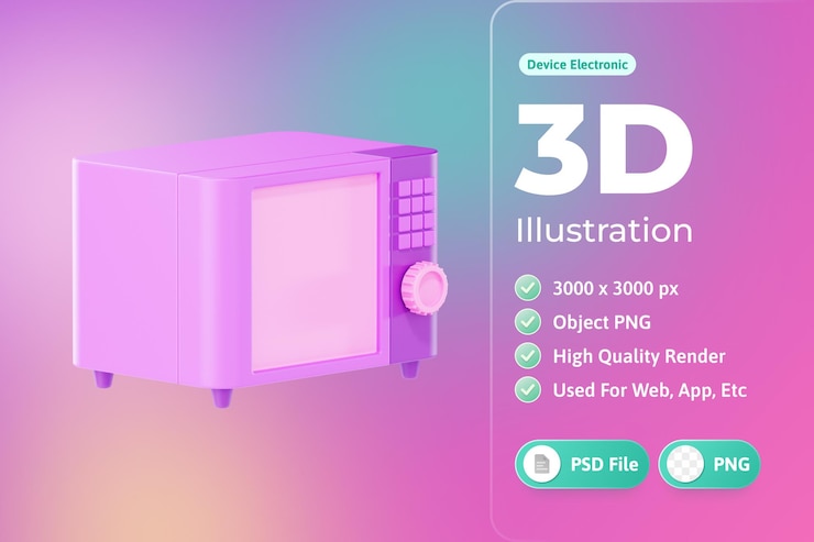 PSD Gratis ilustrasi 3d perangkat elektronik *microwave*